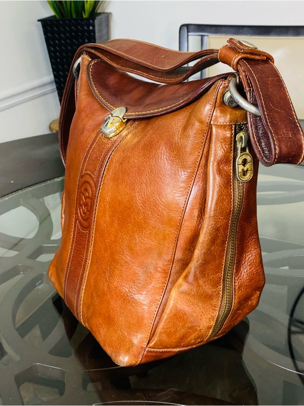 Marino Orlandi Cognac Brown Leather Shoulder Bag - Picture 4 of 12